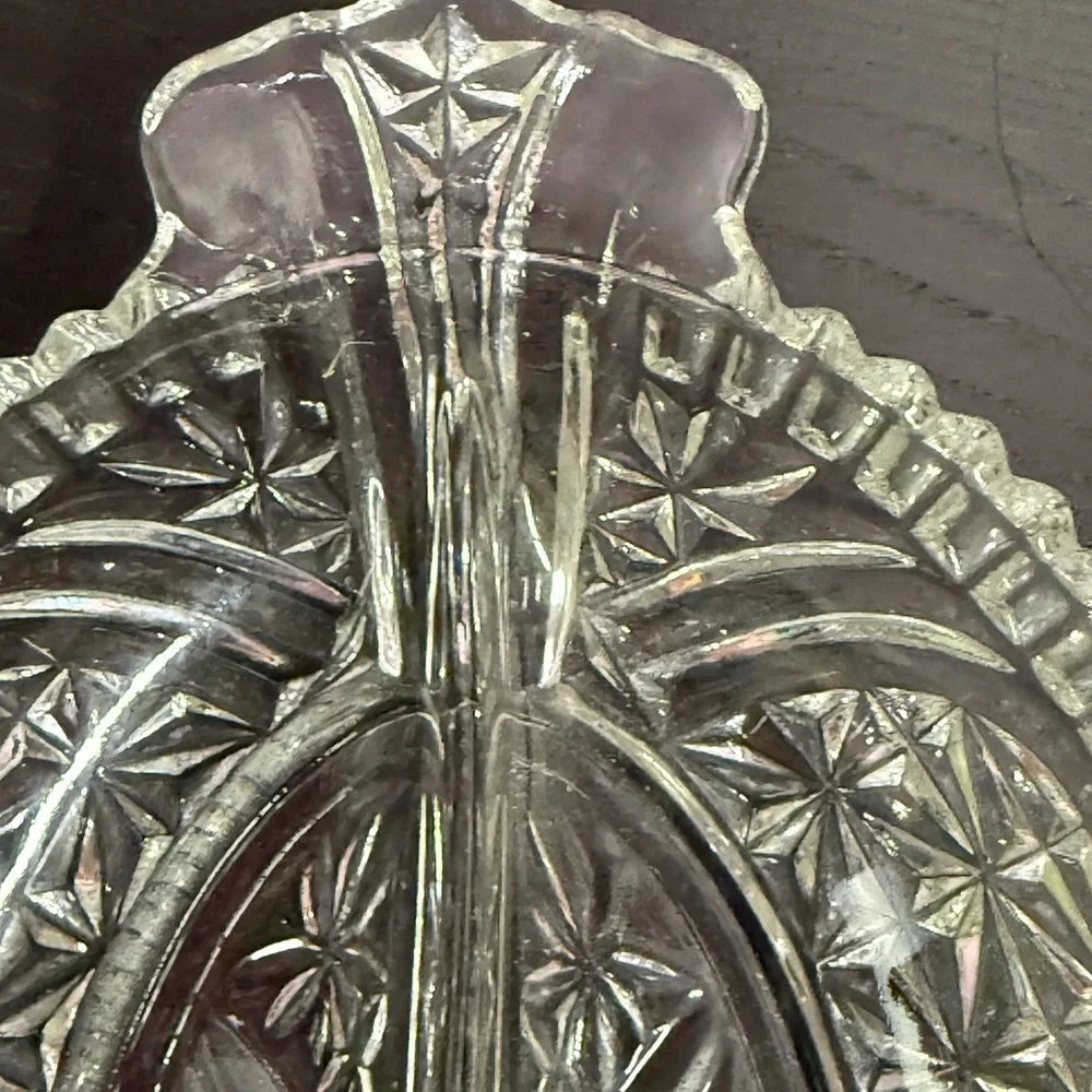Elegant Anchor Hocking Clear Cut Glass Divided Serving Relish Dish